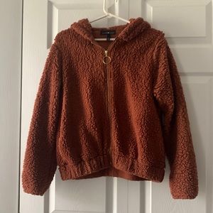 Fuzzy Brown Zipper Sweater with a Hoodie